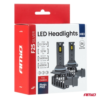 Amio HB3 LED Headlight Full Canbus F25 Silver Series HB3 LED 6000K Duobox